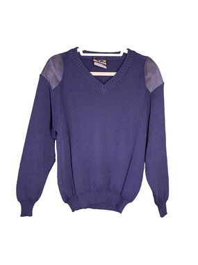 Barbour 100% Wool Knit Sweater Mens EU 48 US Medium VNTG Navy Blue Elbow Patches